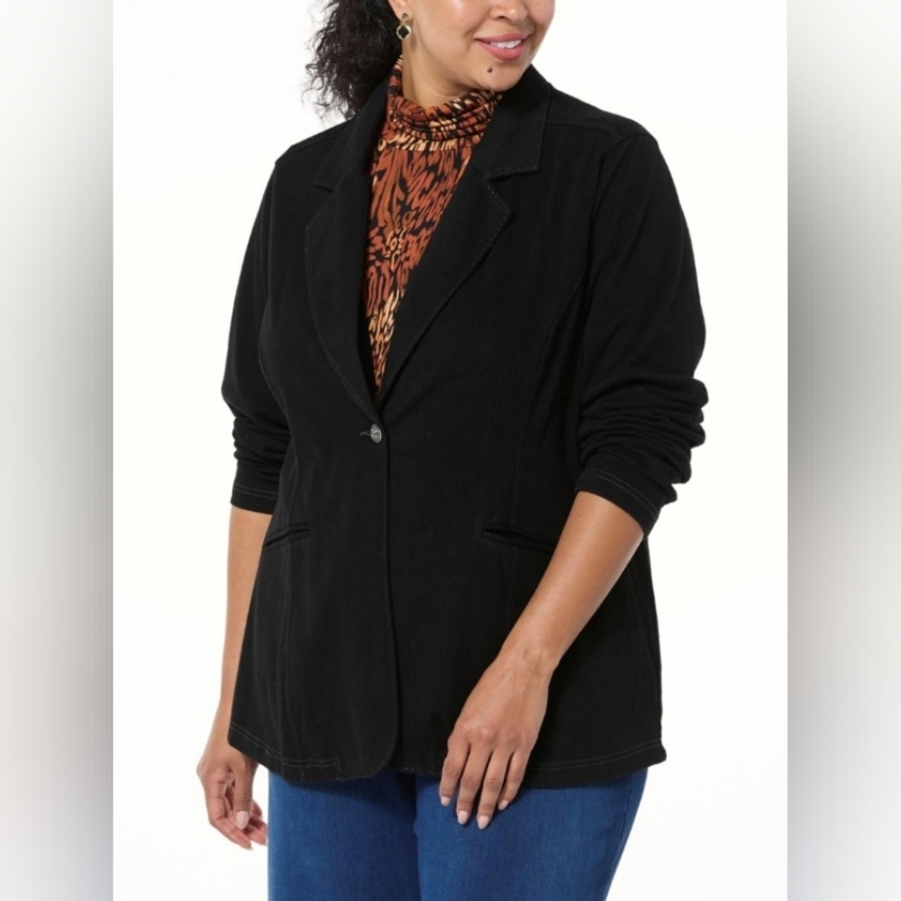 DG2 by Diane Gilman Super Stretch Knit Denim Blazer